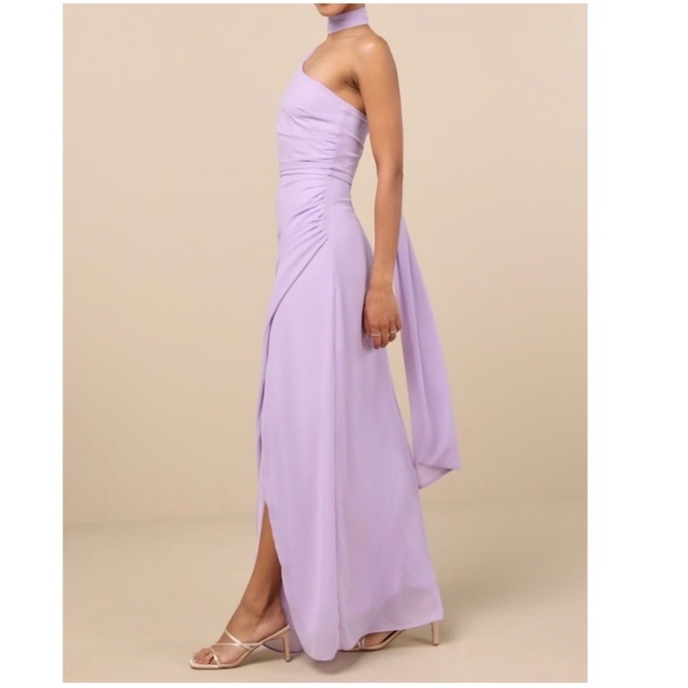 NWT Lulus Adeline Lavender One-Shoulder Scarf Maxi Dress Large